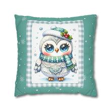 Load image into Gallery viewer, Christmas Pillow Cover, Winter Owl Pillow Cover, Rustic Christmas Owl, Holiday Pillow Cover, Holiday Decor Pillow Cover