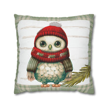 Load image into Gallery viewer, Christmas Pillow Cover, Winter Owl Pillow Cover, Rustic Christmas Owl, Holiday Pillow Cover, Holiday Decor Pillow Cover