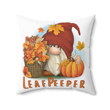 Load image into Gallery viewer, Fall Leaf Peeper Spun Polyester Square Pillow, Fun Gnome Decor Throw Pillow