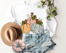 Load image into Gallery viewer, Women's Fall Hand Drawn Pastel Pumpkins Pullover Sweatshirt