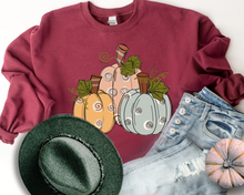 Load image into Gallery viewer, Women's Fall Hand Drawn Pastel Pumpkins Pullover Sweatshirt