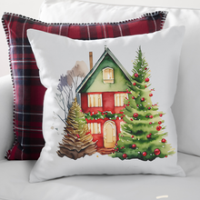 Load image into Gallery viewer, Christmas Houses Pillow Covers, Rustic Country Square covers, Country Farmhouse Decor