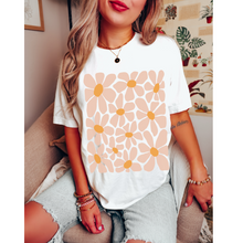 Load image into Gallery viewer, Retro Daisies, Hippie, Abstract Hand-Drawn Bella Canvas® T-Shirt, T-Shirt Dress, Psychedelic, Groovy Flower Shapes Tee