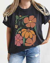 Load image into Gallery viewer, Abstract Boho Flowers Comfort Colors T-Shirt, Women's Boho Distressed-Look Design, Folk Art Design T-Shirt