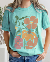 Load image into Gallery viewer, Abstract Boho Flowers Comfort Colors T-Shirt, Women's Boho Distressed-Look Design, Folk Art Design T-Shirt