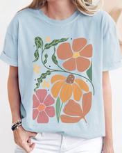 Load image into Gallery viewer, Abstract Boho Flowers Comfort Colors T-Shirt, Women's Boho Distressed-Look Design, Folk Art Design T-Shirt