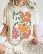 Load image into Gallery viewer, Abstract Boho Flowers Comfort Colors T-Shirt, Women's Boho Distressed-Look Design, Folk Art Design T-Shirt