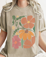 Load image into Gallery viewer, Abstract Boho Flowers Comfort Colors T-Shirt, Women's Boho Distressed-Look Design, Folk Art Design T-Shirt