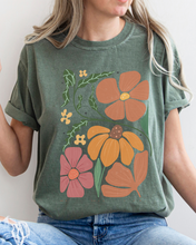 Load image into Gallery viewer, Abstract Boho Flowers Comfort Colors T-Shirt, Women's Boho Distressed-Look Design, Folk Art Design T-Shirt