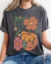 Load image into Gallery viewer, Abstract Boho Flowers Comfort Colors T-Shirt, Women's Boho Distressed-Look Design, Folk Art Design T-Shirt
