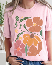Load image into Gallery viewer, Abstract Boho Flowers Comfort Colors T-Shirt, Women's Boho Distressed-Look Design, Folk Art Design T-Shirt