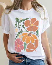 Load image into Gallery viewer, Abstract Boho Flowers Comfort Colors T-Shirt, Women's Boho Distressed-Look Design, Folk Art Design T-Shirt