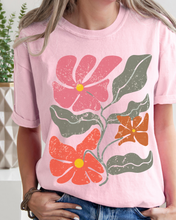 Load image into Gallery viewer, Abstract Boho Flowers Comfort Colors T-Shirt, Women's Boho Distressed-Look Design, Folk Art Design T-Shirtf
