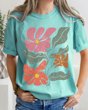 Load image into Gallery viewer, Abstract Boho Flowers Comfort Colors T-Shirt, Women's Boho Distressed-Look Design, Folk Art Design T-Shirtf