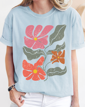 Load image into Gallery viewer, Abstract Boho Flowers Comfort Colors T-Shirt, Women's Boho Distressed-Look Design, Folk Art Design T-Shirtf