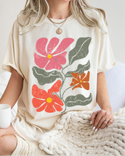Load image into Gallery viewer, Abstract Boho Flowers Comfort Colors T-Shirt, Women's Boho Distressed-Look Design, Folk Art Design T-Shirtf