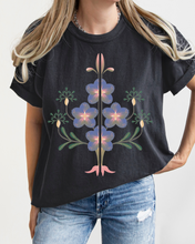 Load image into Gallery viewer, Abstract Violets Boho Comfort Colors T-Shirt, Women's Boho Distressed-Look Design, Folk Art Design T-Shirt