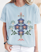Load image into Gallery viewer, Abstract Violets Boho Comfort Colors T-Shirt, Women's Boho Distressed-Look Design, Folk Art Design T-Shirt