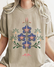 Load image into Gallery viewer, Abstract Violets Boho Comfort Colors T-Shirt, Women's Boho Distressed-Look Design, Folk Art Design T-Shirt