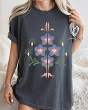 Load image into Gallery viewer, Abstract Violets Boho Comfort Colors T-Shirt, Women's Boho Distressed-Look Design, Folk Art Design T-Shirt