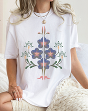 Load image into Gallery viewer, Abstract Violets Boho Comfort Colors T-Shirt, Women's Boho Distressed-Look Design, Folk Art Design T-Shirt