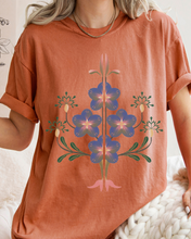 Load image into Gallery viewer, Abstract Violets Boho Comfort Colors T-Shirt, Women's Boho Distressed-Look Design, Folk Art Design T-Shirt