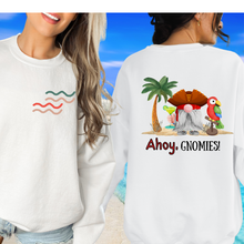 Load image into Gallery viewer, Ahoy, Gnomies Crewneck Sweatshirt or T-Shirt Women's Summer Beach or Cruise Front and Back Design