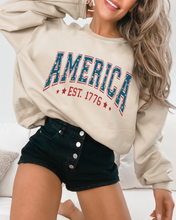 Load image into Gallery viewer, America Est 1776 Women's Sweatshirt, Oversize 4th of July Oversize Varsity Letters Pullover, Ash, Sand, Grey or White