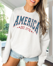 Load image into Gallery viewer, America Est 1776 Women's Sweatshirt, Oversize 4th of July Oversize Varsity Letters Pullover, Ash, Sand, Grey or White
