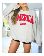 Load image into Gallery viewer, America Est 1776 Women's Sweatshirt, Oversize 4th of July Oversize Varsity Letters Pullover, Ash, Sand, Grey or White