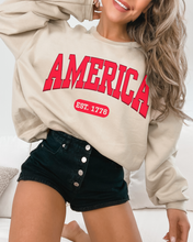 Load image into Gallery viewer, America Est 1776 Women's Sweatshirt, Oversize 4th of July Oversize Varsity Letters Pullover, Ash, Sand, Grey or White