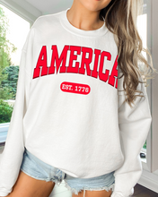 Load image into Gallery viewer, America Est 1776 Women's Sweatshirt, Oversize 4th of July Oversize Varsity Letters Pullover, Ash, Sand, Grey or White