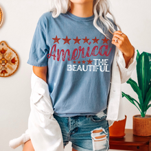 Load image into Gallery viewer, America the Beautiful July 4th Comfort Colors® T-Shirt, T-Shirt Dress, Distressed Fourth of July Design, Oversized Print Summer T-Shirt