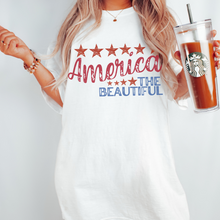 Load image into Gallery viewer, America the Beautiful July 4th Comfort Colors® T-Shirt, T-Shirt Dress, Distressed Fourth of July Design, Oversized Print Summer T-Shirt