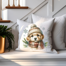 Load image into Gallery viewer, Christmas Pillow Cover, Christmas Puppies Pillow Cover, Cute Holiday Pillow Cover, Christmas Porch Decor