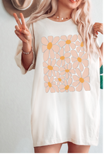 Load image into Gallery viewer, Retro Daisies, Hippie, Abstract Hand-Drawn Bella Canvas® T-Shirt, T-Shirt Dress, Psychedelic, Groovy Flower Shapes Tee