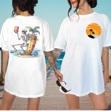 Load image into Gallery viewer, Summer Beach Comfort Colors® T-Shirt, Retro Summer T-Shirt Dress, 1970's Drinking Skeleton, Front, Back Design