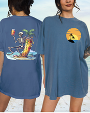 Load image into Gallery viewer, Summer Beach Comfort Colors® T-Shirt, Retro Summer T-Shirt Dress, 1970's Drinking Skeleton, Front, Back Design