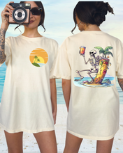 Load image into Gallery viewer, Summer Beach Comfort Colors® T-Shirt, Retro Summer T-Shirt Dress, 1970's Drinking Skeleton, Front, Back Design