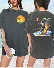 Load image into Gallery viewer, Summer Beach Comfort Colors® T-Shirt, Retro Summer T-Shirt Dress, 1970's Drinking Skeleton, Front, Back Design