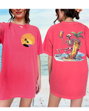 Load image into Gallery viewer, Summer Beach Comfort Colors® T-Shirt, Retro Summer T-Shirt Dress, 1970's Drinking Skeleton, Front, Back Design