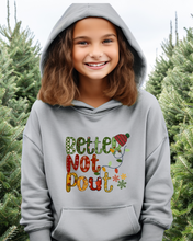 Load image into Gallery viewer, Kids or Youth Christmas Hooded Sweatshirt, Better Not Pout Hoodie, Cozy, Warm Sweatshirt, or Hoodie