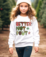 Load image into Gallery viewer, Better Not Pout Youth Crewneck Sweatshirt, Cute Kids Christmas Crewneck Pullover