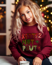 Load image into Gallery viewer, Better Not Pout Youth Crewneck Sweatshirt, Cute Kids Christmas Crewneck Pullover