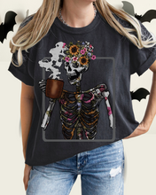 Load image into Gallery viewer, Halloween Comfort Colors® T-Shirt Women's Skeleton Coffee Funny Fall Colors T-Shirt,