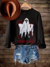 Load image into Gallery viewer, Women's Funny Halloween Creep It Real Crewneck Sweatshirt Funny Slasher Movie Pullover