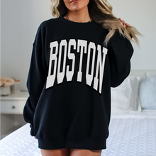 Load image into Gallery viewer, Boston Heavy Blend™ Crewneck Sweatshirt, Unisex-Sized Cozy Pullover, Oversized Retro Boston with Vintage Varsity Letters