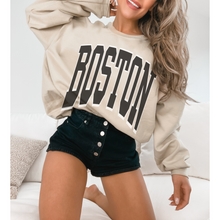 Load image into Gallery viewer, Boston Heavy Blend™ Crewneck Sweatshirt, Unisex-Sized Cozy Pullover, Oversized Retro Boston with Vintage Varsity Letters