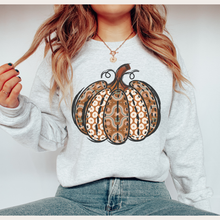 Load image into Gallery viewer, Women's Pumpkin Crewneck Sweatshirt Women's Hand Calico Pumpkin Design Gildan Pullover