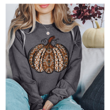 Load image into Gallery viewer, Women's Pumpkin Crewneck Sweatshirt Women's Hand Calico Pumpkin Design Gildan Pullover